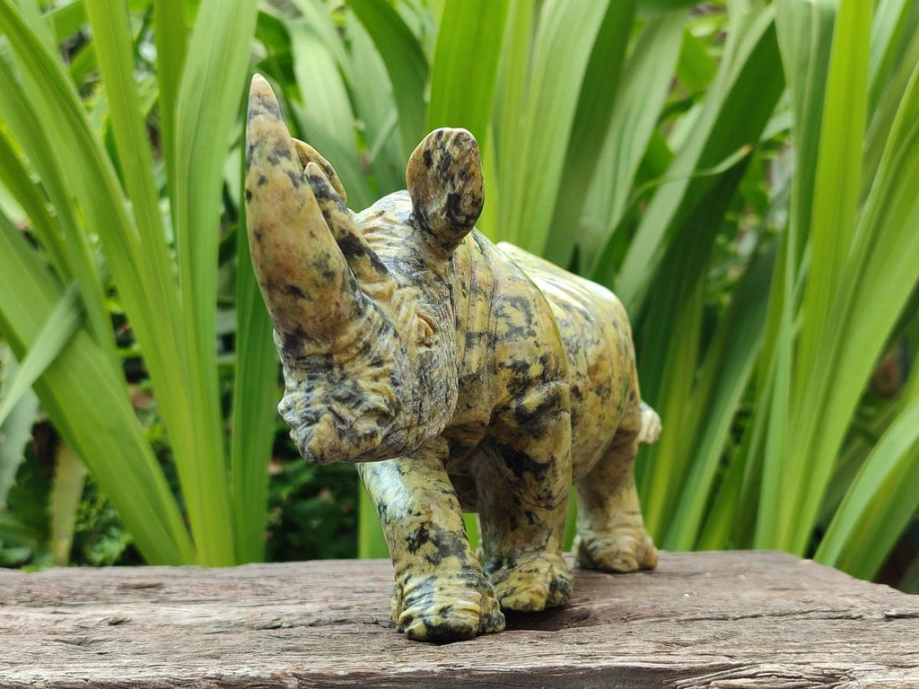 Hand Made Leopard Stone Rhino Carving x 1 From Nyanga, Zimbabwe