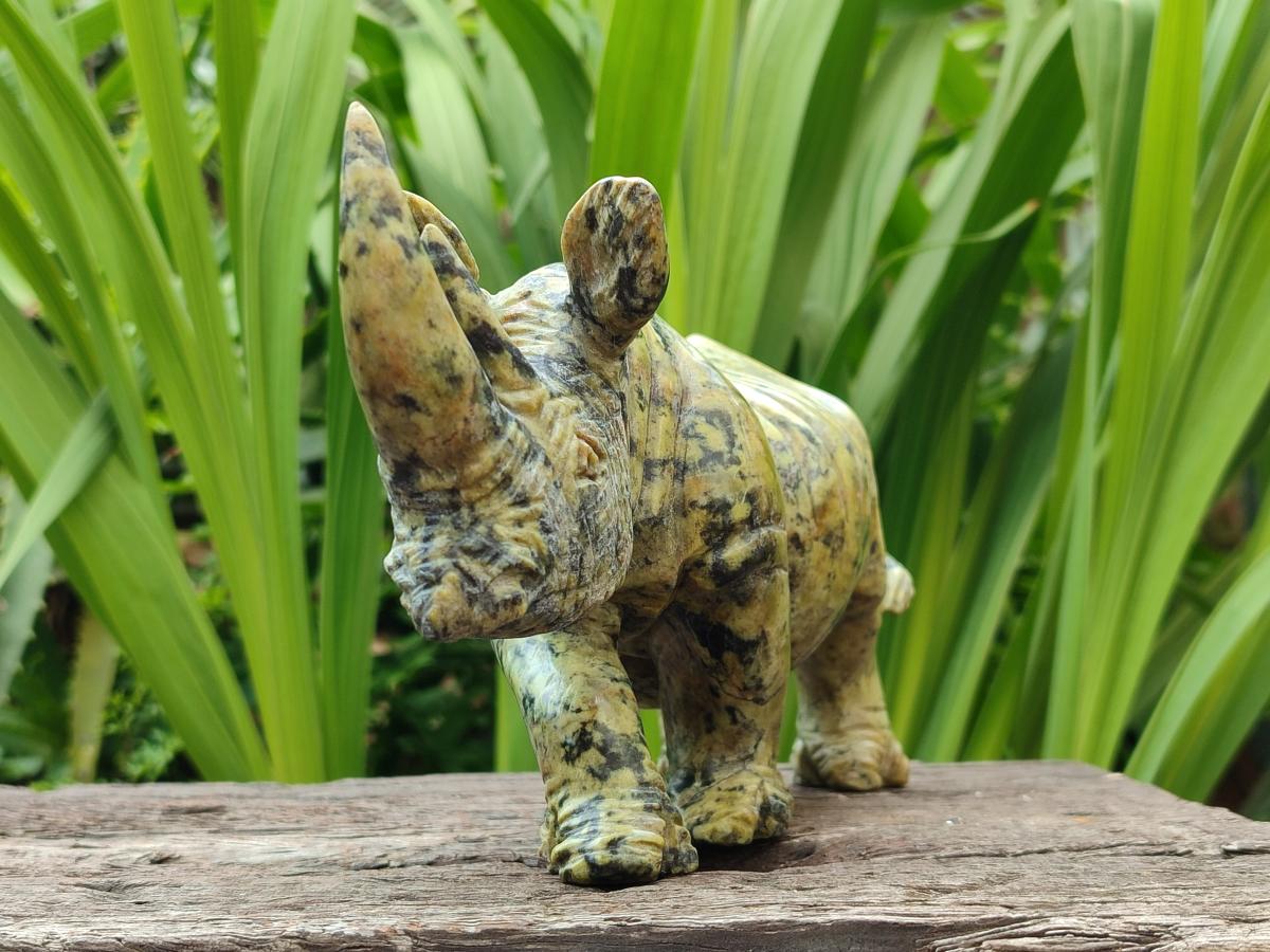 Hand Made Leopard Stone Rhino Carving x 1 From Nyanga, Zimbabwe