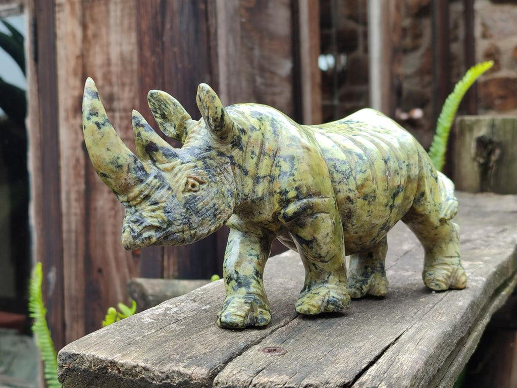 Hand Made Leopard Stone Rhino Carving x 1 From Nyanga, Zimbabwe