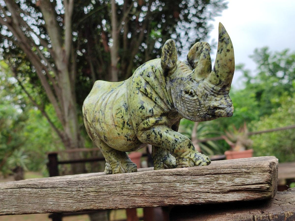 Hand Made Leopard Stone Rhino Carving x 1 From Nyanga, Zimbabwe