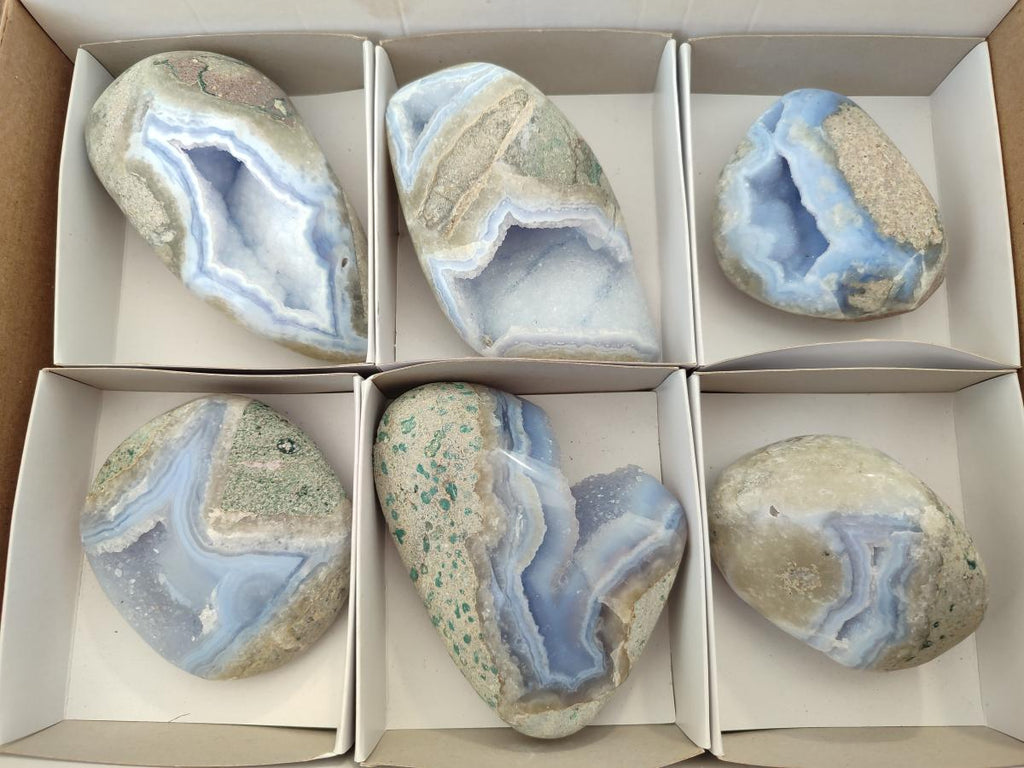 Polished Blue Lace Agate Free Forms x 6 From Nsanje, Malawi