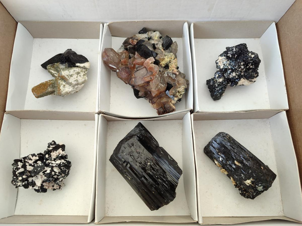 Natural Schorl Black Tourmaline with Associated Minerals x 6 From Erongo, Namibia