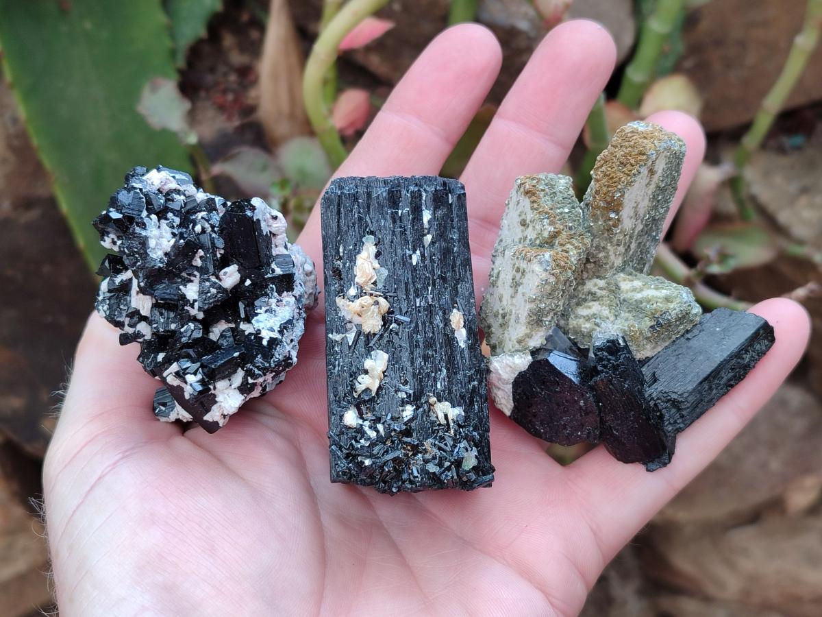 Natural Schorl Black Tourmaline with Associated Minerals x 6 From Erongo, Namibia