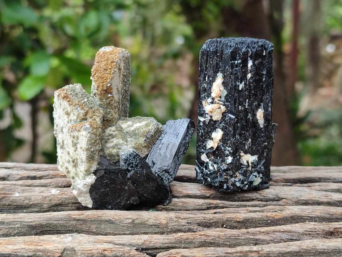 Natural Schorl Black Tourmaline with Associated Minerals x 6 From Erongo, Namibia