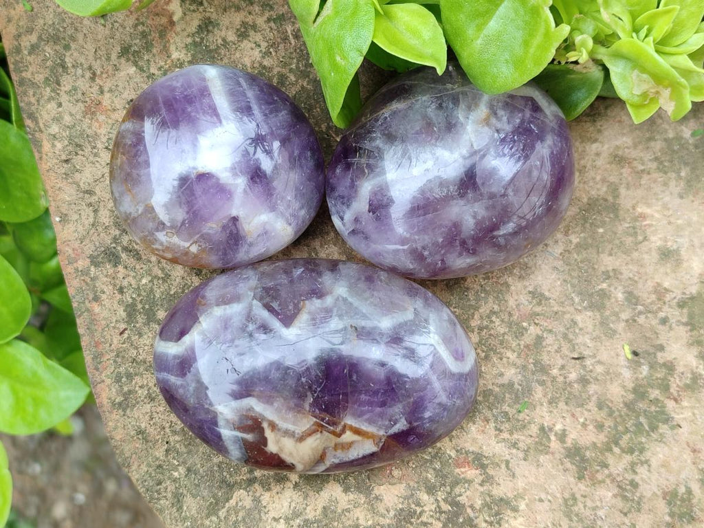 Polished Purple Chevron Amethyst Galets x 12 From Madagascar