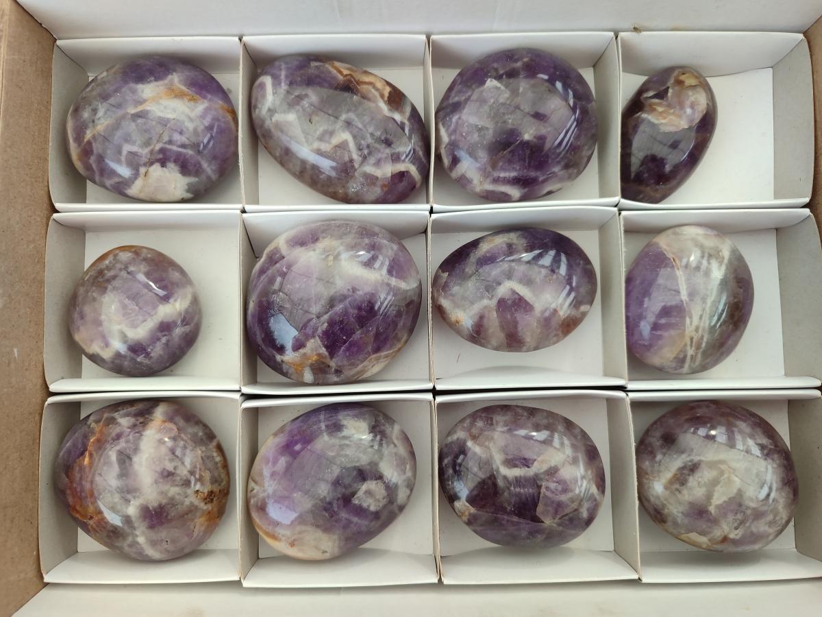 Polished Purple Chevron Amethyst Galets x 12 From Madagascar