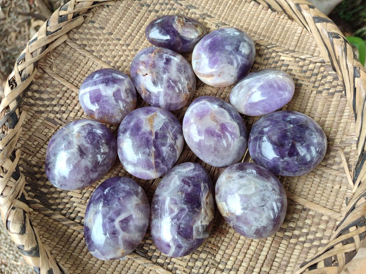 Polished Purple Chevron Amethyst Galets x 12 From Madagascar
