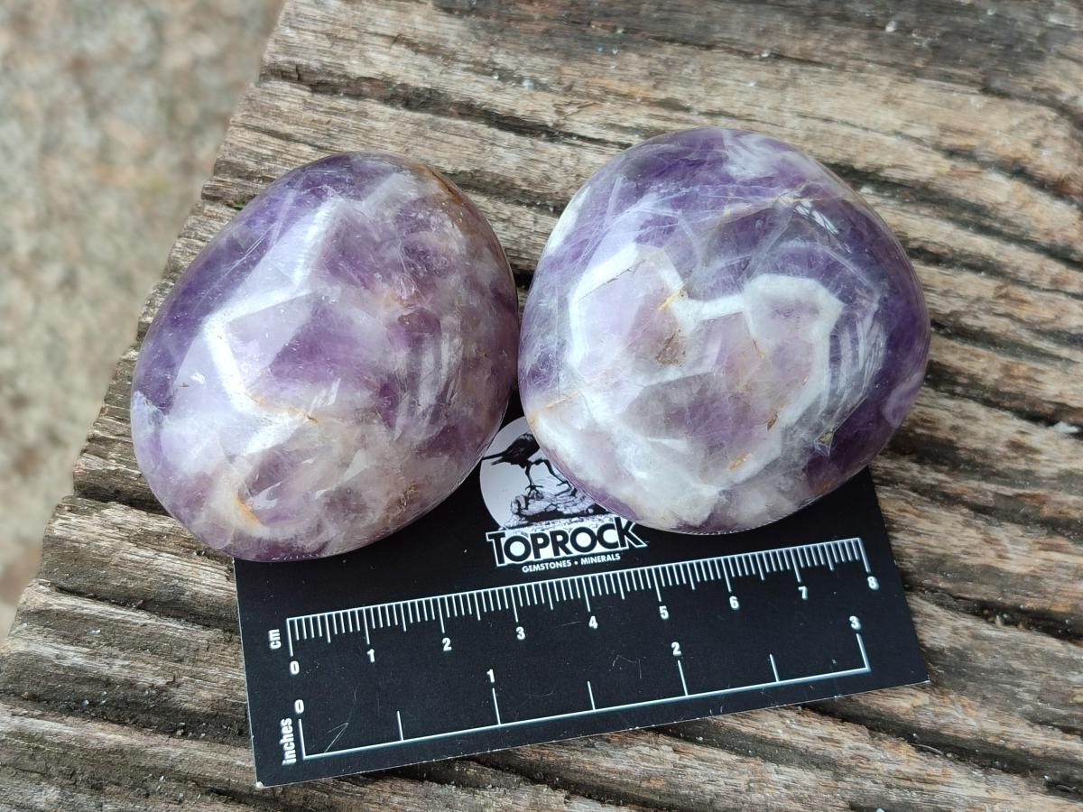 Polished Purple Chevron Amethyst Galets x 12 From Madagascar
