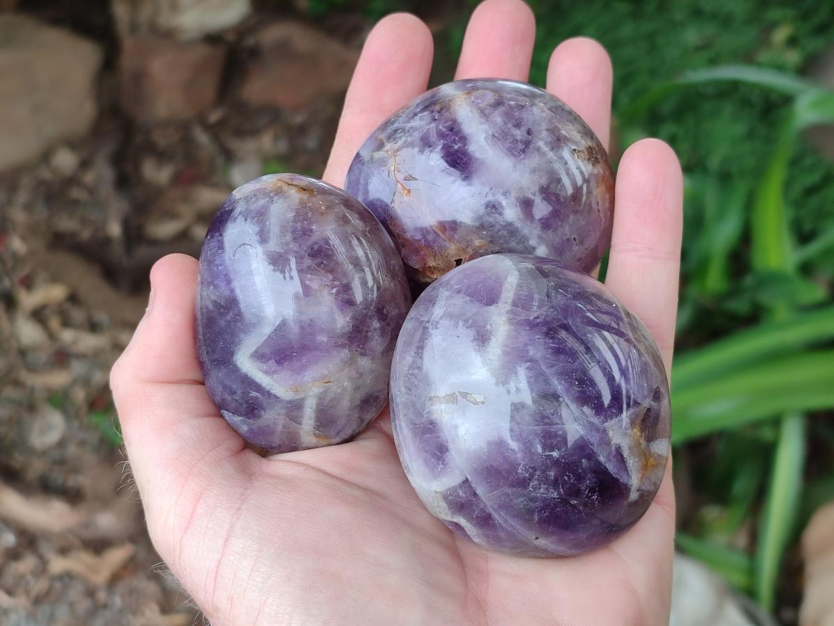 Polished Purple Chevron Amethyst Galets x 12 From Madagascar