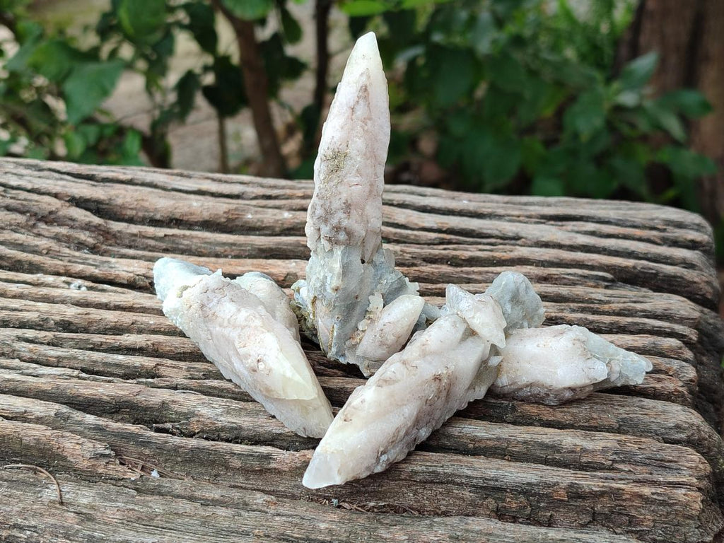 Natural Drusy Quartz Coated Spearhead Calcite Specimens x 12 From Albert's Mountain, Lesotho