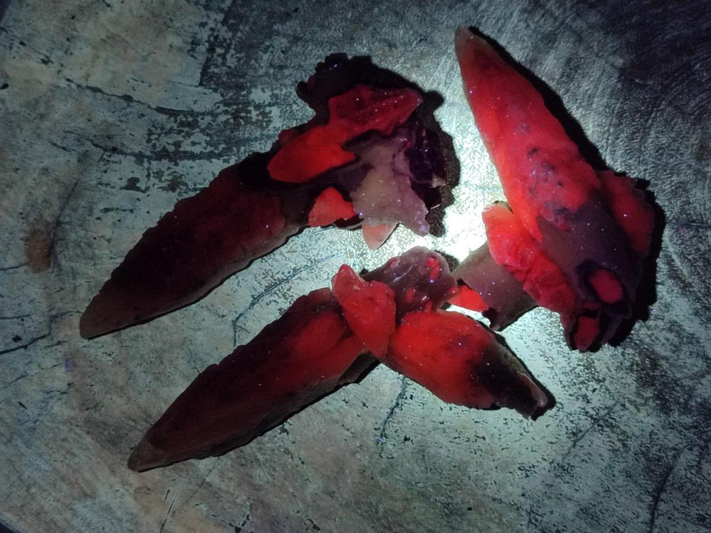 Natural Drusy Quartz Coated Spearhead Calcite Specimens x 12 From Albert's Mountain, Lesotho