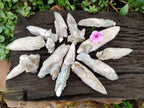Natural Drusy Quartz Coated Spearhead Calcite Specimens x 12 From Albert's Mountain, Lesotho