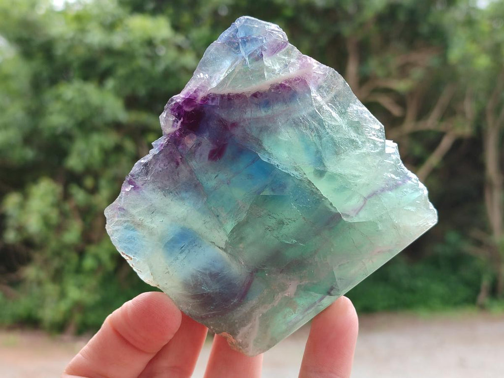 Polished On One Side Watermelon Fluorite Slices x 4 From Uis, Namibia