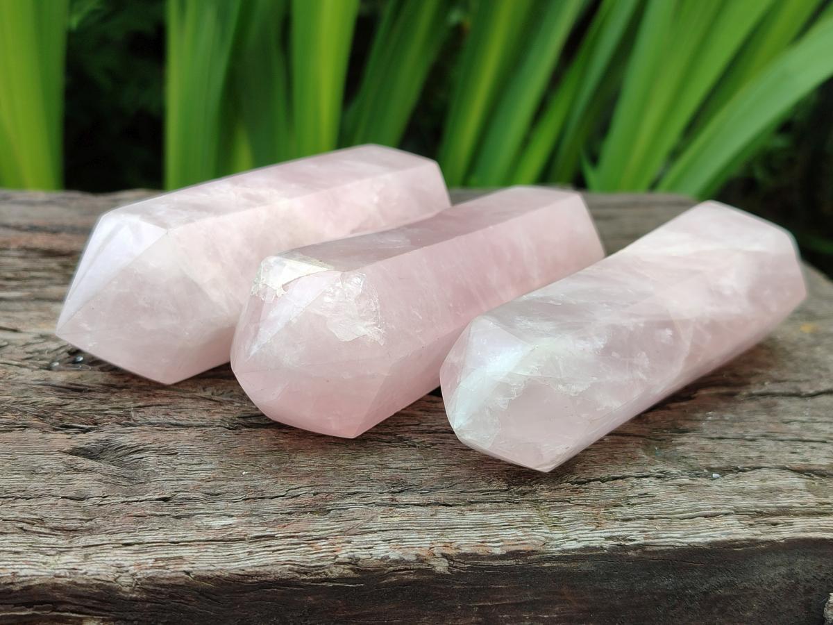 Polished Double Terminated Rose Quartz Crystals x 6 From Madagascar - Toprock Gemstones and Minerals 