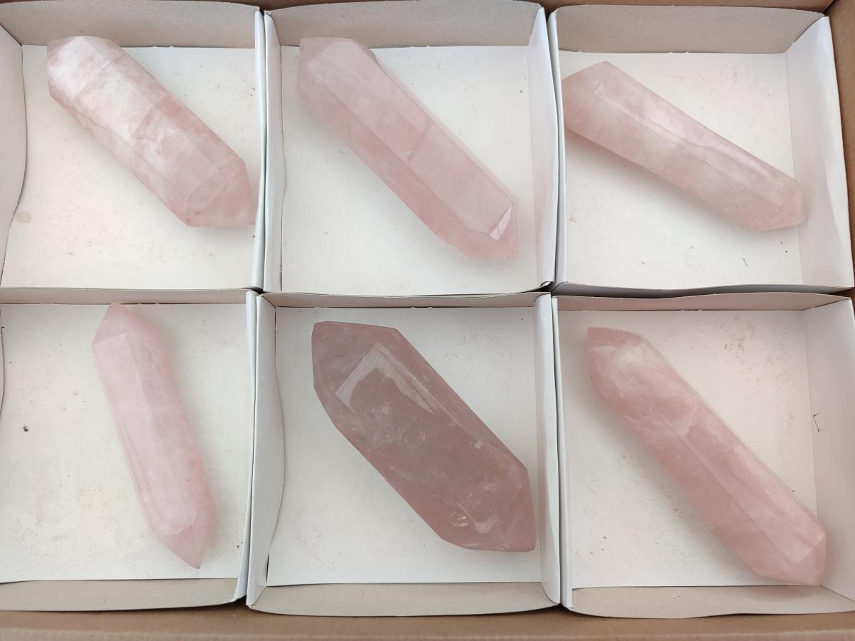 Polished Double Terminated Rose Quartz Crystals x 6 From Madagascar