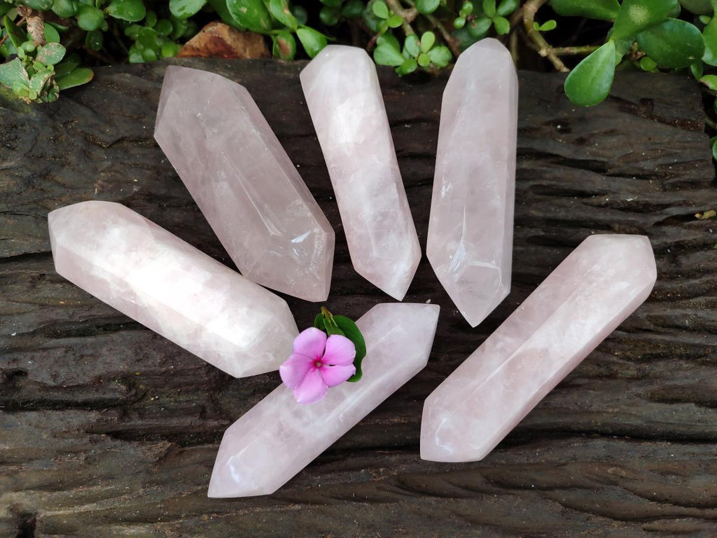 Polished Double Terminated Rose Quartz Crystals x 6 From Madagascar - Toprock Gemstones and Minerals 