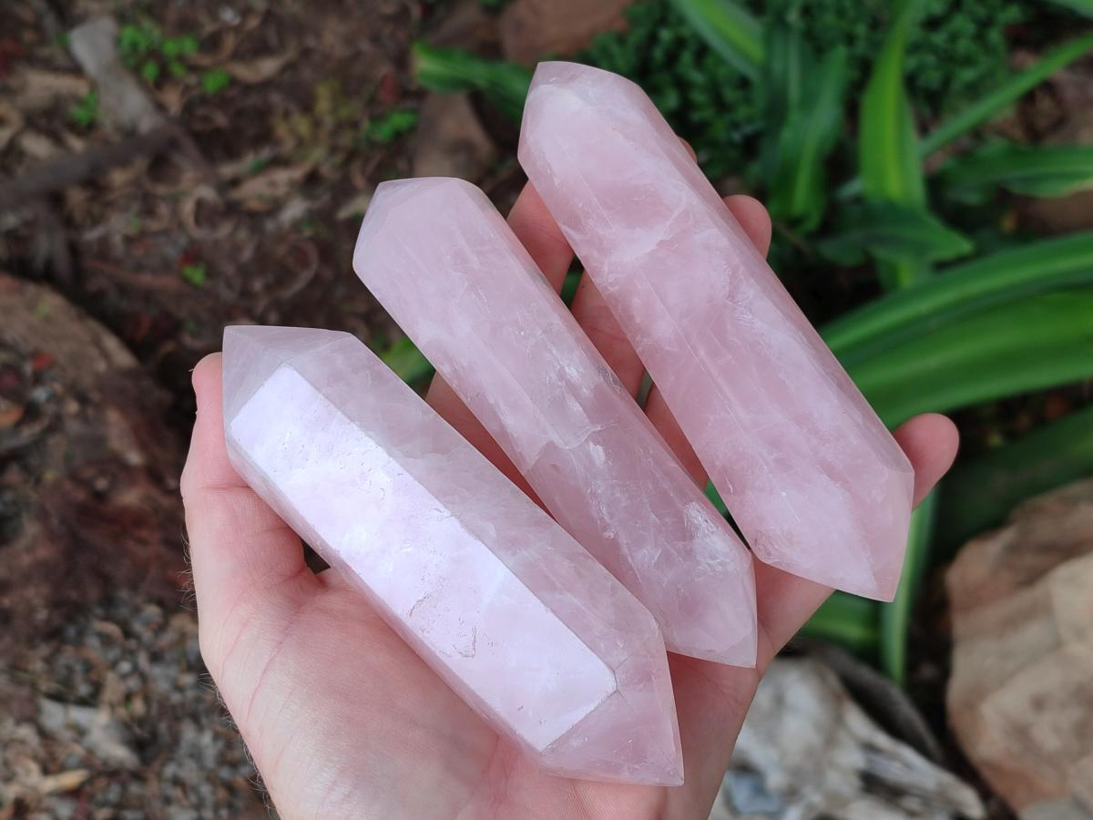 Polished Double Terminated Rose Quartz Crystals x 6 From Madagascar - Toprock Gemstones and Minerals 