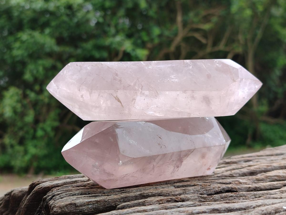 Polished Double Terminated Rose Quartz Crystals x 6 From Madagascar - Toprock Gemstones and Minerals 