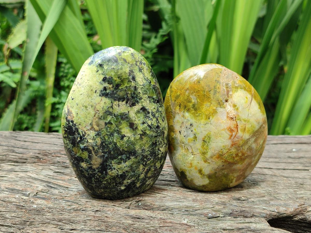 Polished Green Opal Standing Free Forms x 6 From Betroka, Madagascar