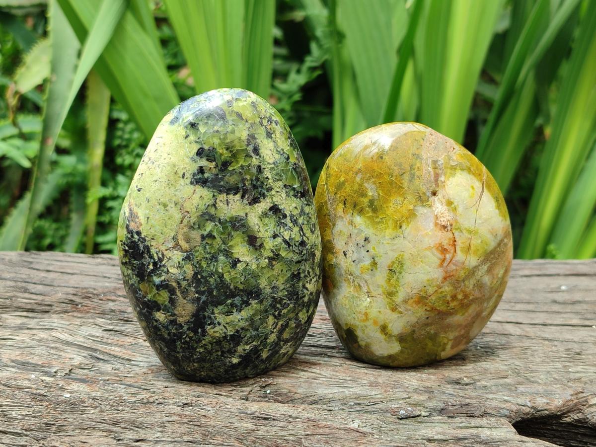 Polished Green Opal Standing Free Forms x 6 From Betroka, Madagascar