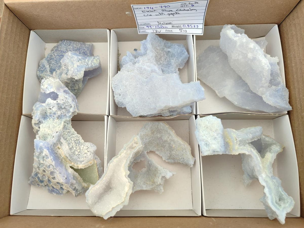 Natural Etched Blue Chalcedony Geodes x 6 From Nsanje, Malawi - Toprock Gemstones and Minerals 