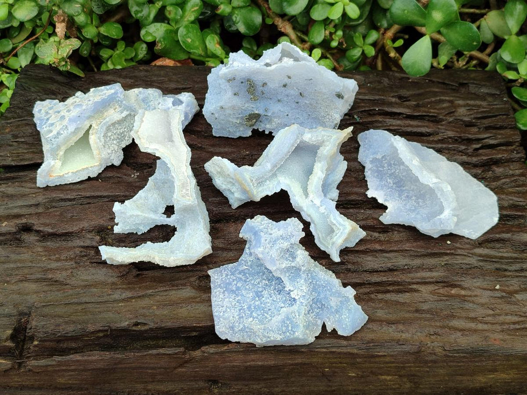 Natural Etched Blue Chalcedony Geodes x 6 From Nsanje, Malawi - Toprock Gemstones and Minerals 