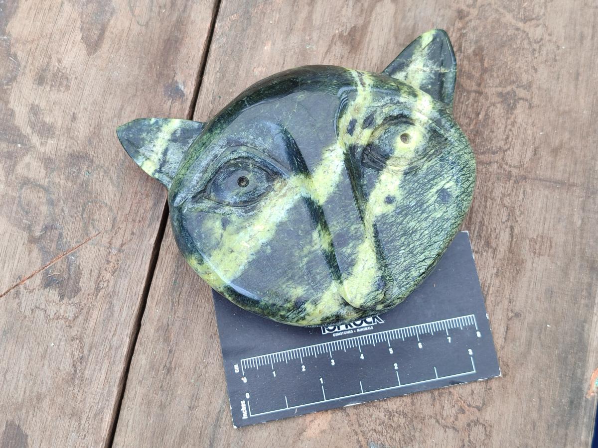 Hand Made Leopard Stone Cat Face Carvings x 3 From Zimbabwe