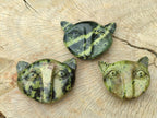 Hand Made Leopard Stone Cat Face Carvings x 3 From Zimbabwe