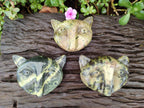 Hand Made Leopard Stone Cat Face Carvings x 3 From Zimbabwe