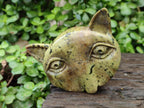 Hand Made Leopard Stone Cat Face Carvings x 3 From Zimbabwe
