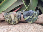 Hand Made Leopard Stone Cat Face Carvings x 3 From Zimbabwe