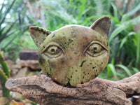 Hand Made Leopard Stone Cat Face Carvings x 3 From Zimbabwe