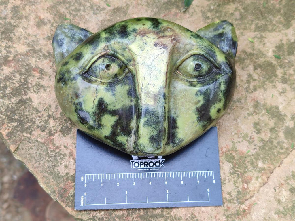 Hand Made Leopard Stone Cat Face Carvings x 3 From Zimbabwe