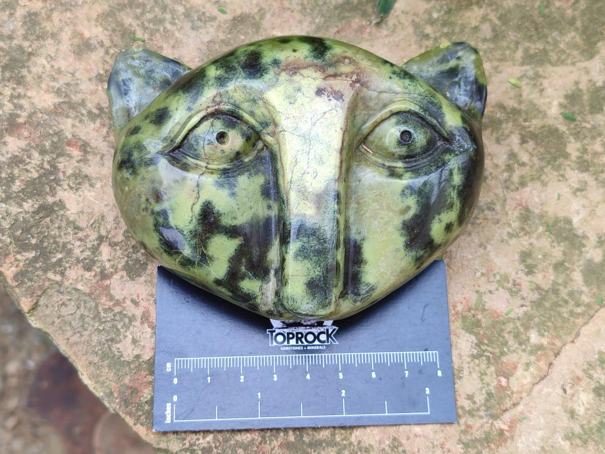 Hand Made Leopard Stone Cat Face Carvings x 3 From Zimbabwe
