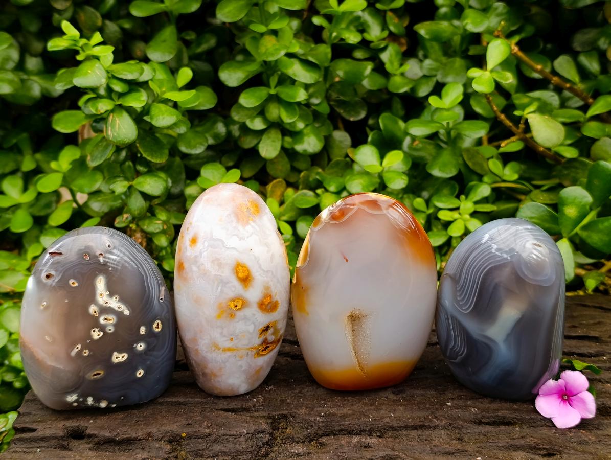 Polished Banded Agate Standing Free Forms x 4 From Madagascar