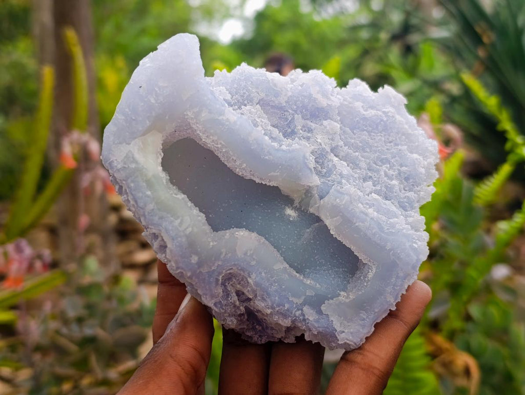 Natural Large Etched Blue Chalcedony Geode x 3 From Nsanje, Malawi - Toprock Gemstones and Minerals 