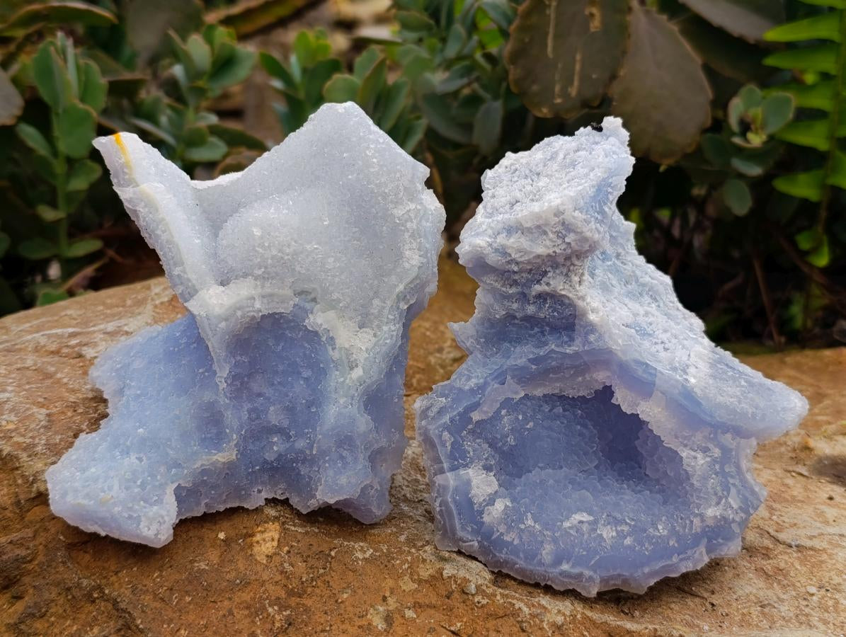 Natural Large Etched Blue Chalcedony Geode x 3 From Nsanje, Malawi - Toprock Gemstones and Minerals 
