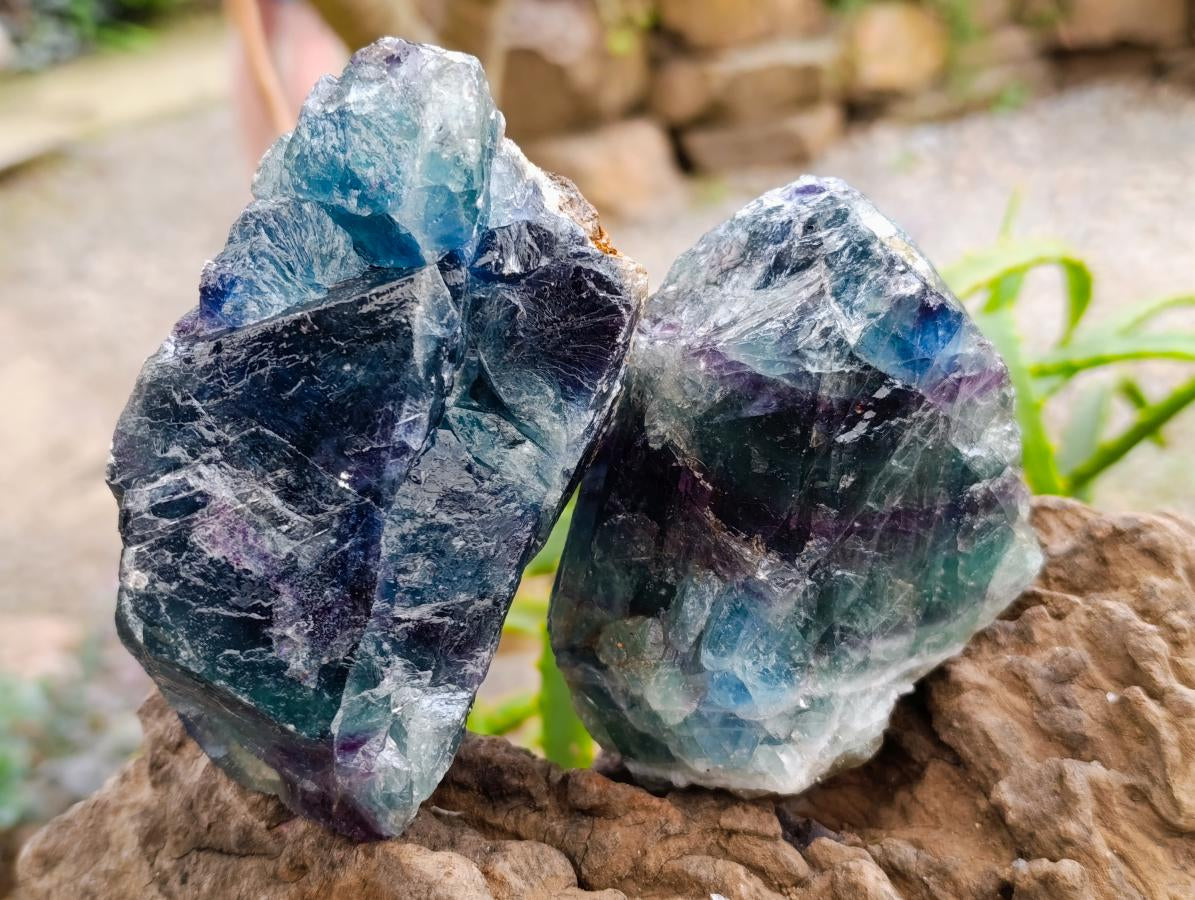 Natural Watermelon Fluorite Cobbed Specimens x 10 From Uis, Namibia