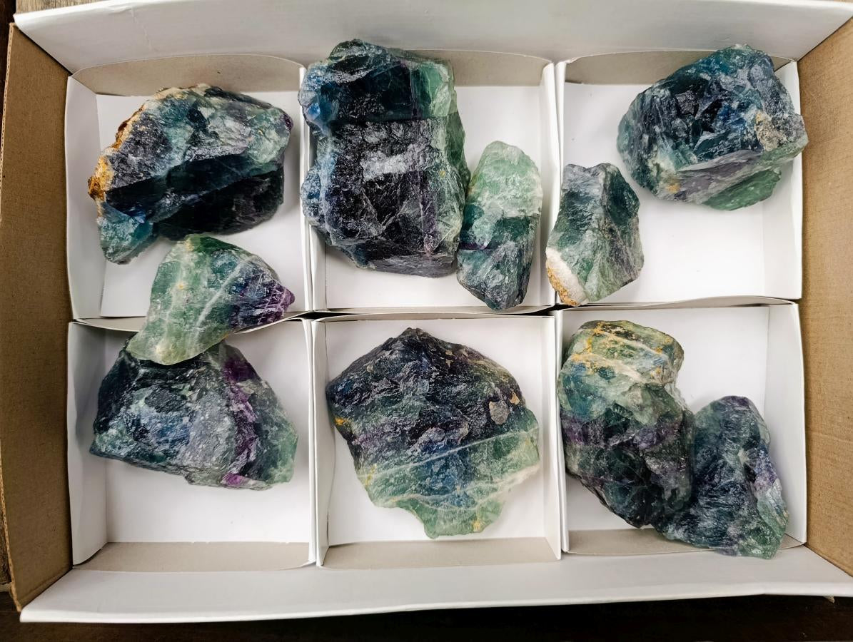 Natural Watermelon Fluorite Cobbed Specimens x 10 From Uis, Namibia