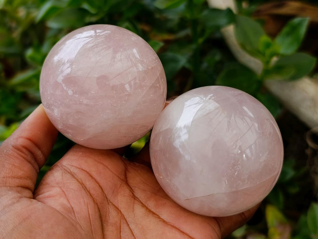 Polished Rose Quartz Spheres x 6 From Madagascar - Toprock Gemstones and Minerals 
