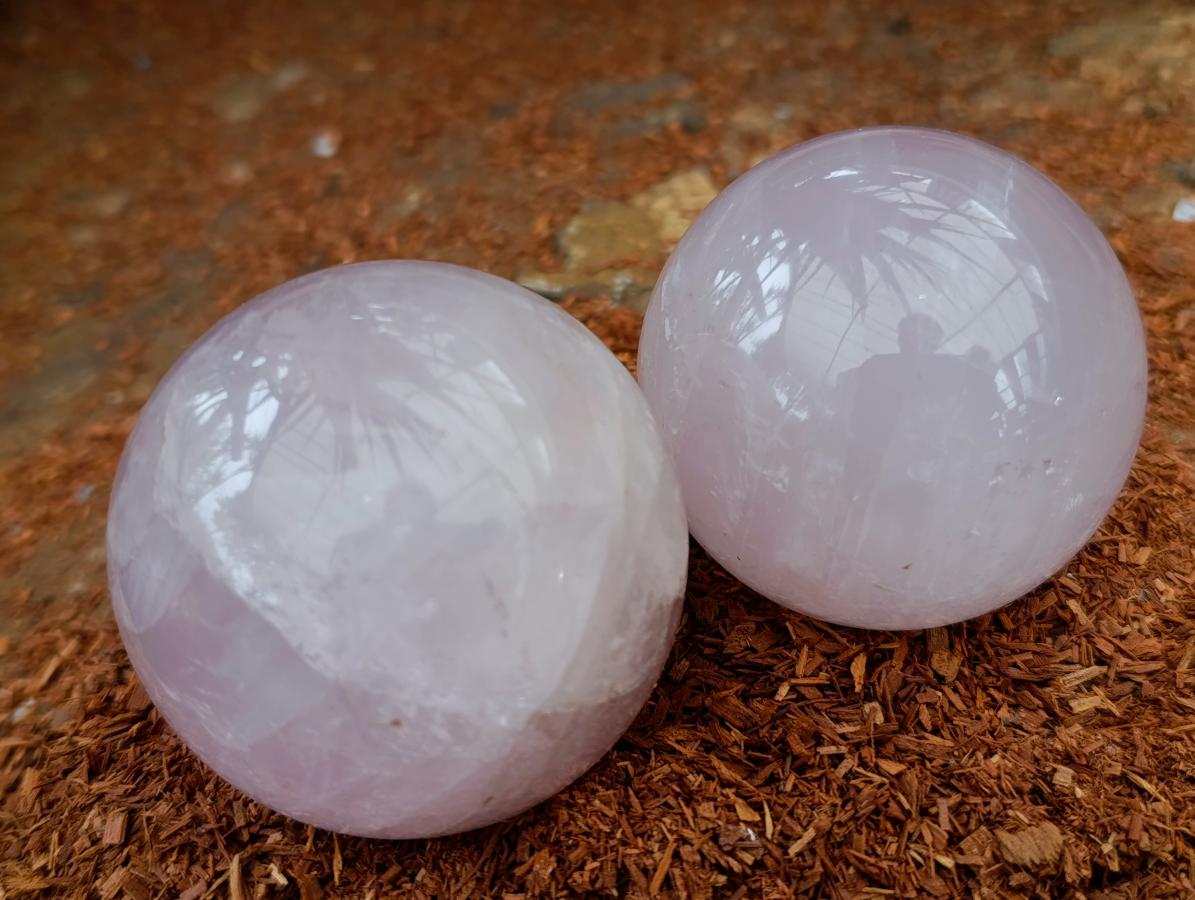 Polished Rose Quartz Spheres x 6 From Madagascar