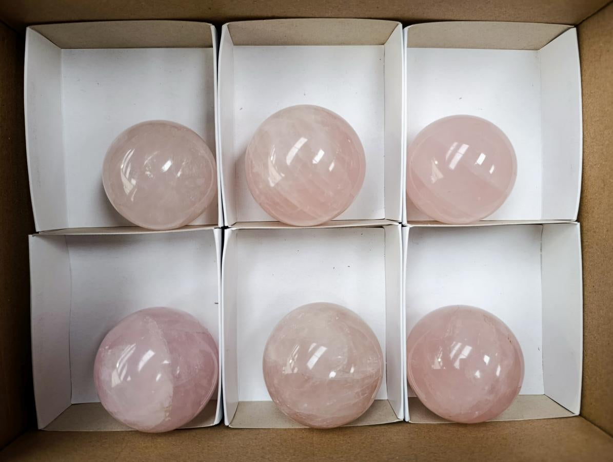 Polished Rose Quartz Spheres x 6 From Madagascar