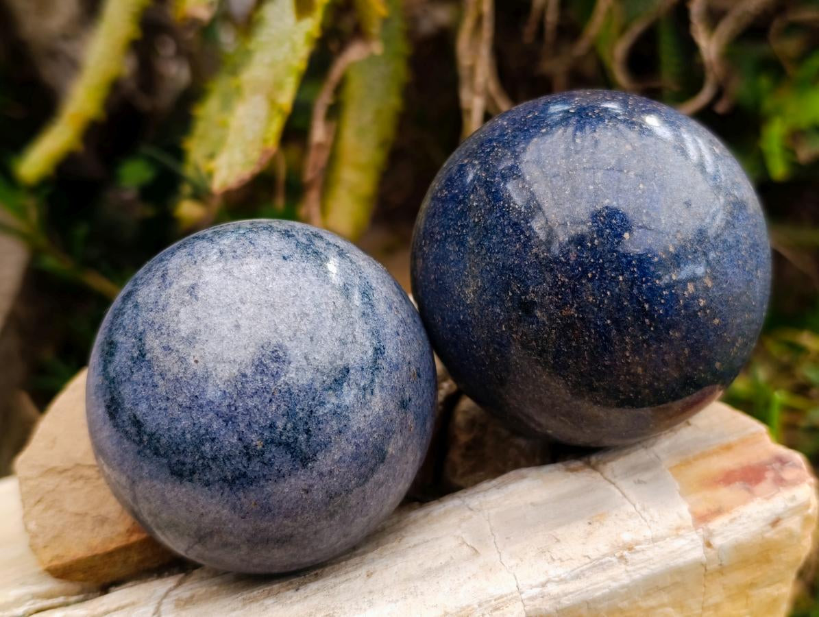 Polished Mixed Tray of Lazulite Hearts and Spheres x 6 From Madagascar
