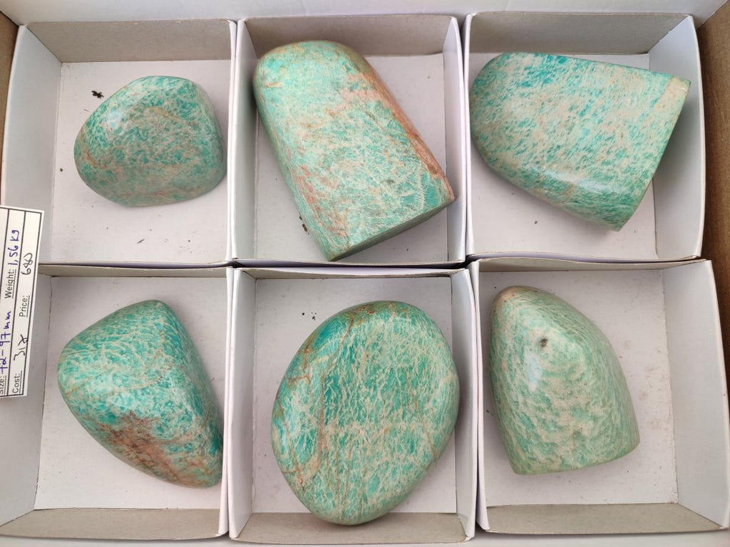 Polished Amazonite Standing and Free Forms x 6 From Zimbabwe