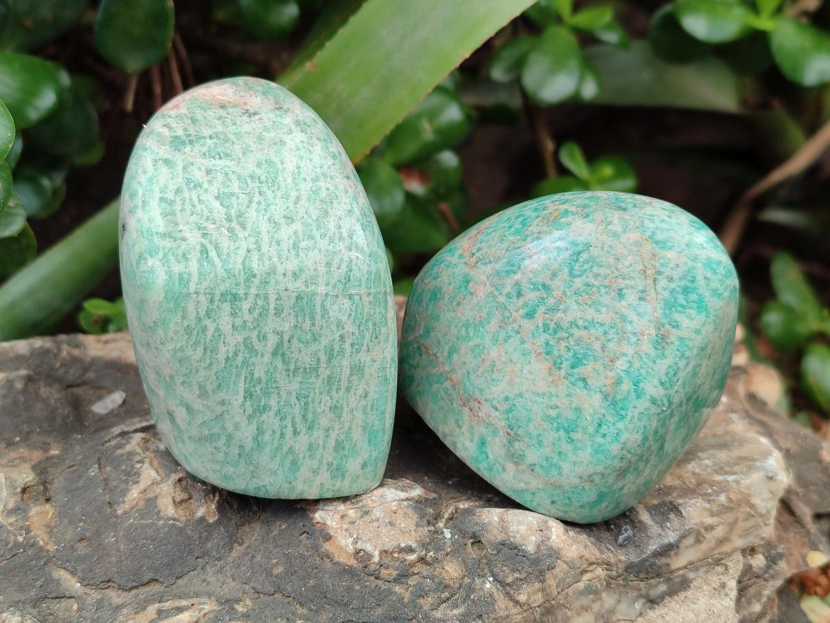 Polished Amazonite Standing and Free Forms x 6 From Zimbabwe