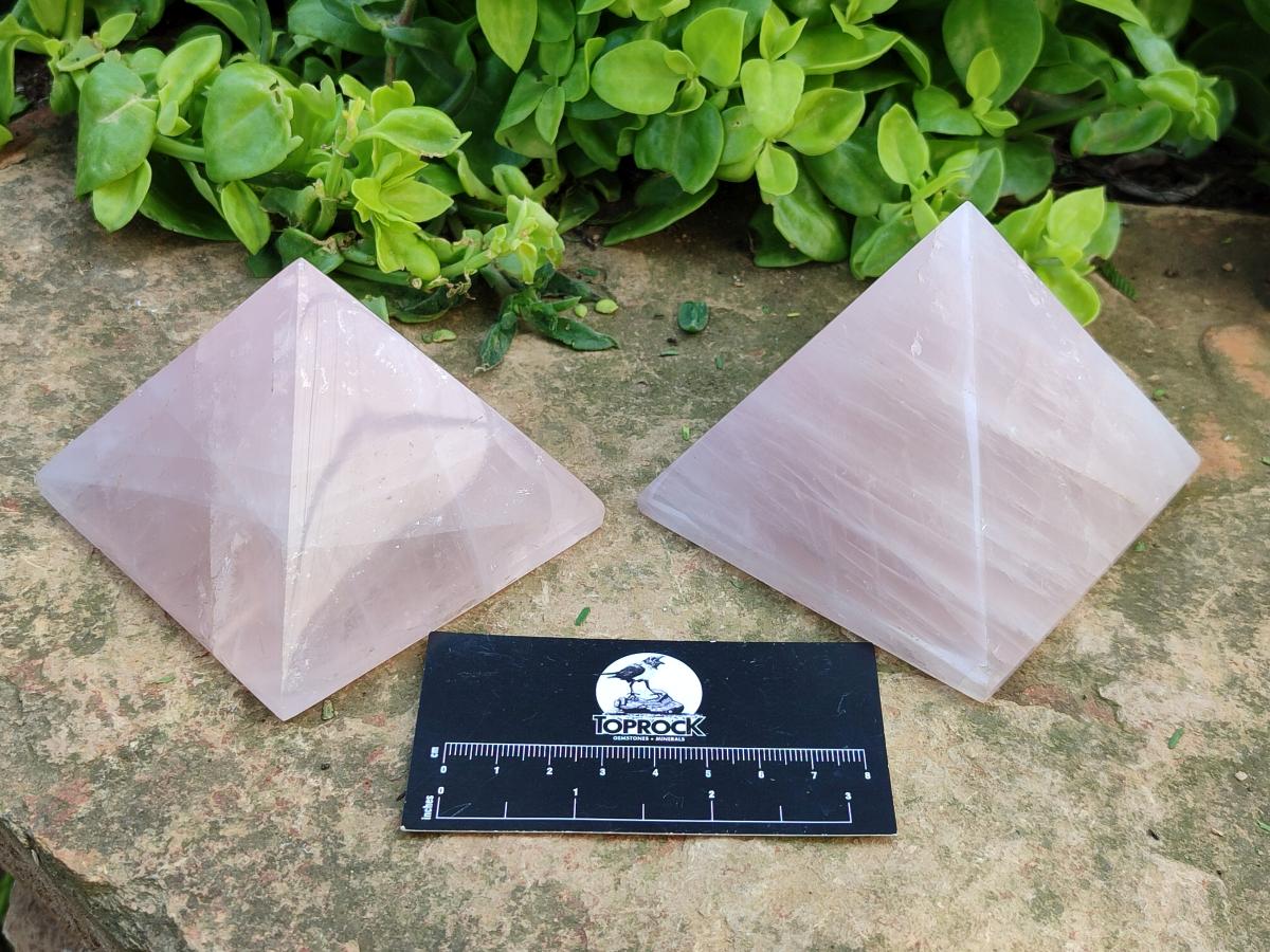 Polished Rose Quartz Pyramids x 2 From Madagascar