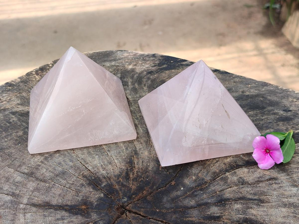 Polished Rose Quartz Pyramids x 2 From Madagascar