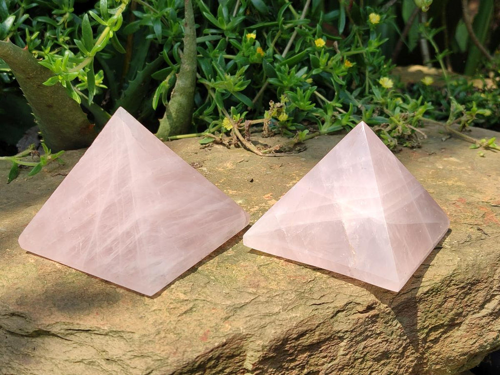 Polished Rose Quartz Pyramids x 2 From Madagascar