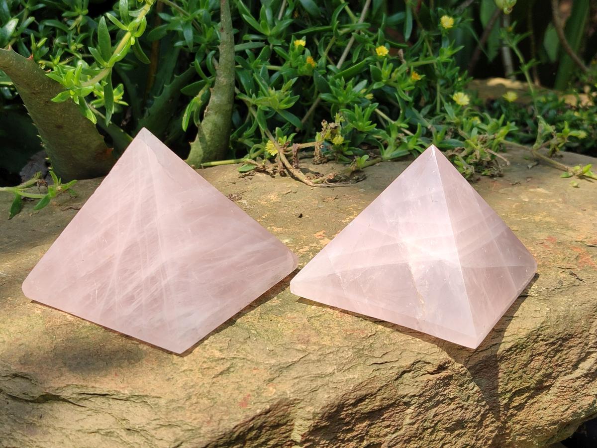 Polished Rose Quartz Pyramids x 2 From Madagascar
