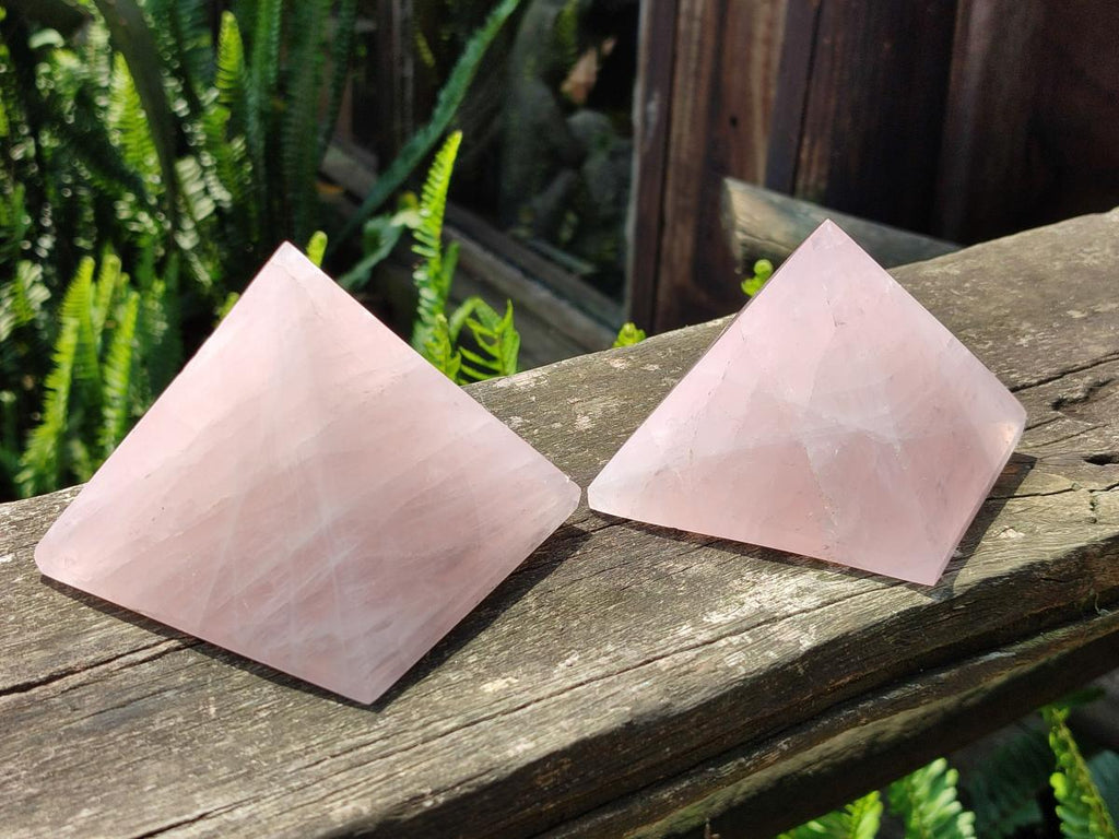 Polished Rose Quartz Pyramids x 2 From Madagascar